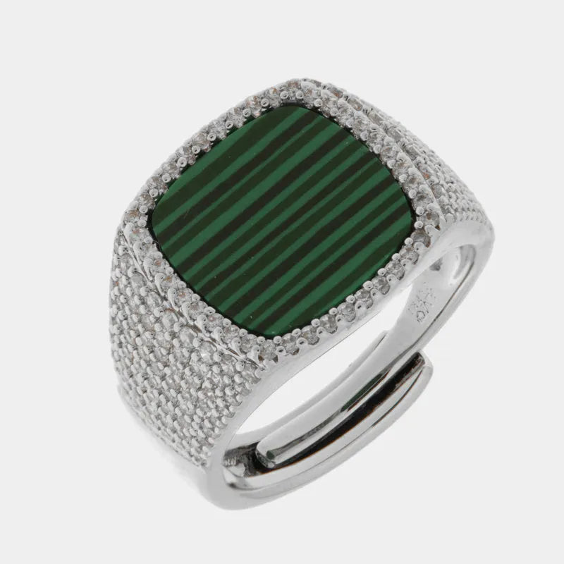 Anello in Metallo chevalier quadrato verde - BYSIMON gioielli