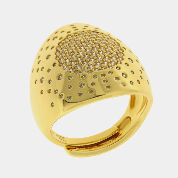 Anello in Metallo bombato con zirconi - BYSIMON gioielli