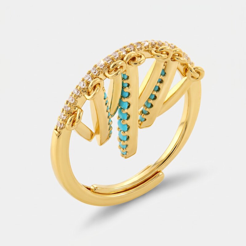 Anello in Metallo pendenti lisci e zirconati verdi - BYSIMON gioielli