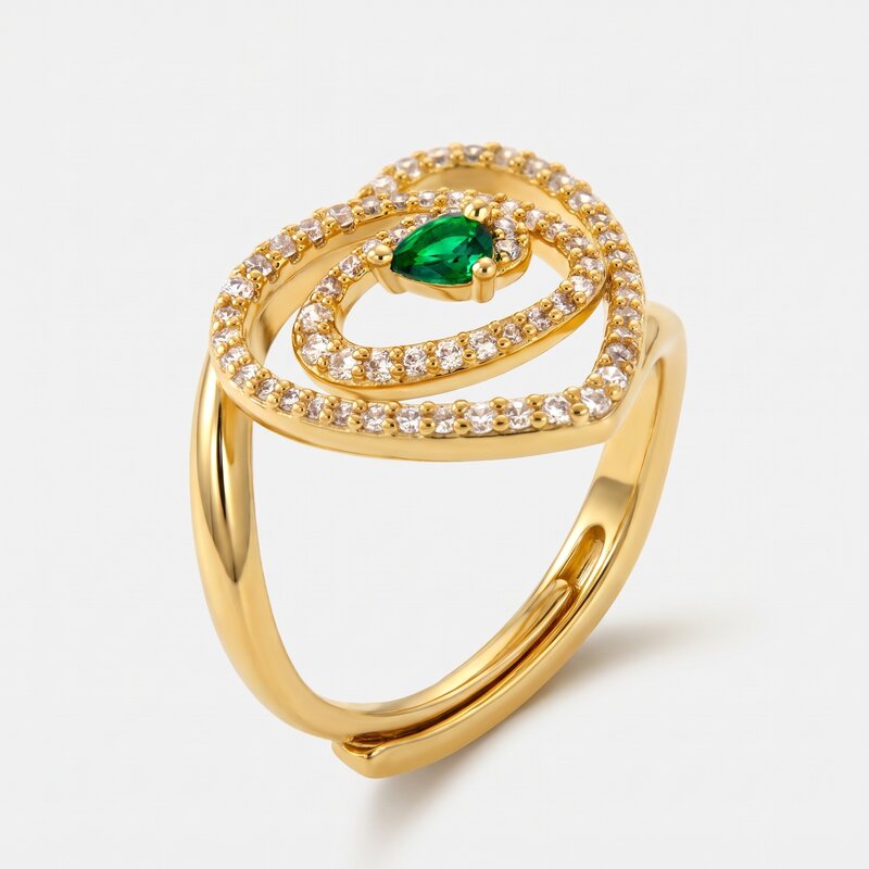 Anello in Metallo cuore intecciato con punto luce verde - BYSIMON gioielli