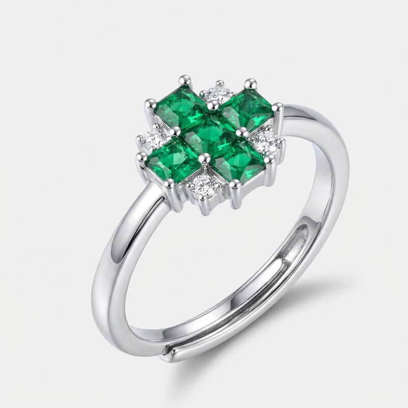 Anello in Metallo fiore zirconato verde - BYSIMON gioielli