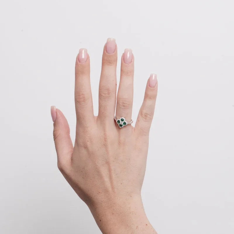 Anello in Metallo fiore zirconato verde