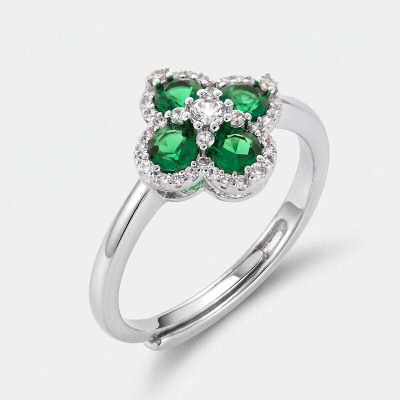 Anello in Metallo fiore zirconato verde - BYSIMON gioielli