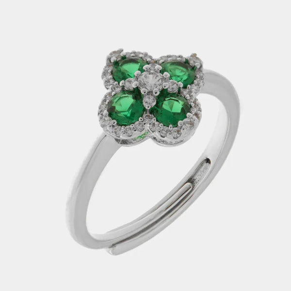 Anello in Metallo fiore zirconato verde - BYSIMON gioielli