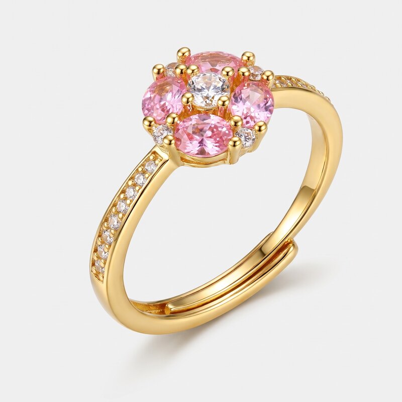 Anello in Metallo fiore zirconato rosa - BYSIMON gioielli