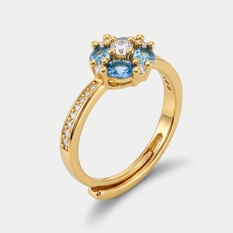 Anello in Metallo fiore zirconato azzurro - BYSIMON gioielli