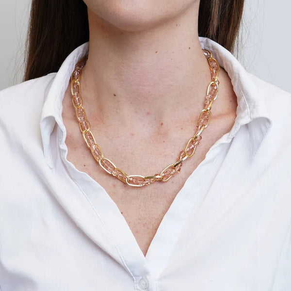 Collana in Metallo con cristalli rosa intrecciati - BYSIMON gioielli