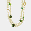 Collana in Metallo con doppio giro di perle e cristalli verdi