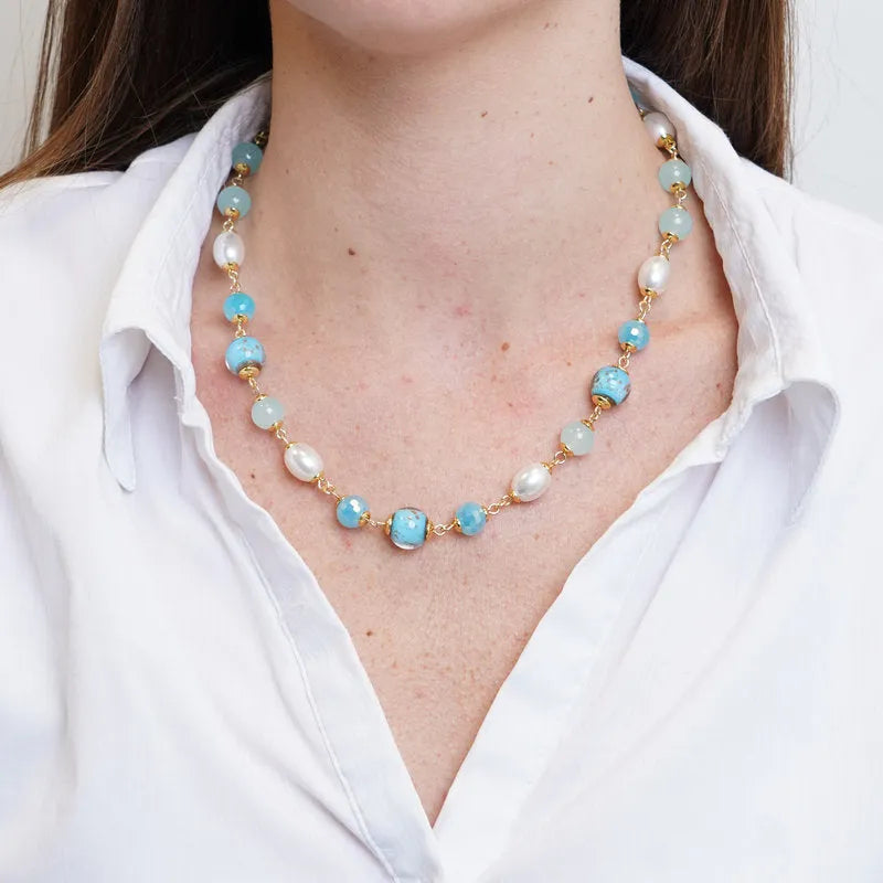 Collana in Metallo con cristalli blu ispirati al vetro di Murano AMOVENEZIA - gioiello BySimon