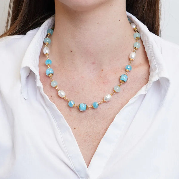 Collana in Metallo con cristalli blu ispirati al vetro di Murano AMOVENEZIA - gioiello BySimon