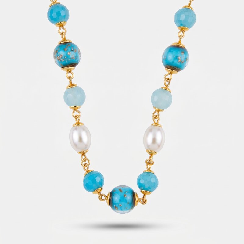 Collana in Metallo con cristalli blu ispirati al vetro di Murano AMOVENEZIA - gioiello BySimon