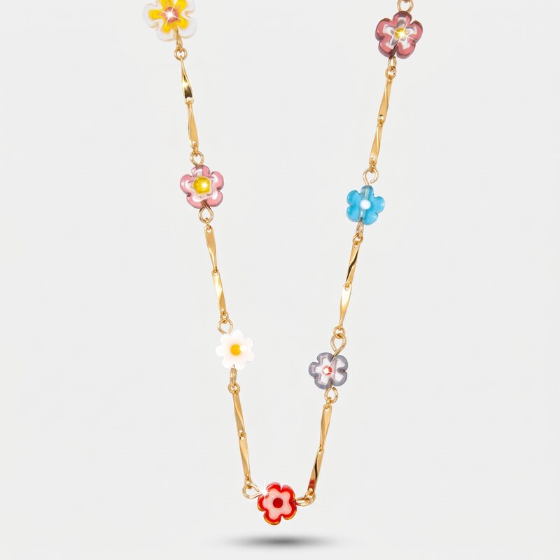 Collana Fiori Colorati con Cristalli - Placcata Oro | AMOVENEZIA Gondola - BYSIMON gioielli