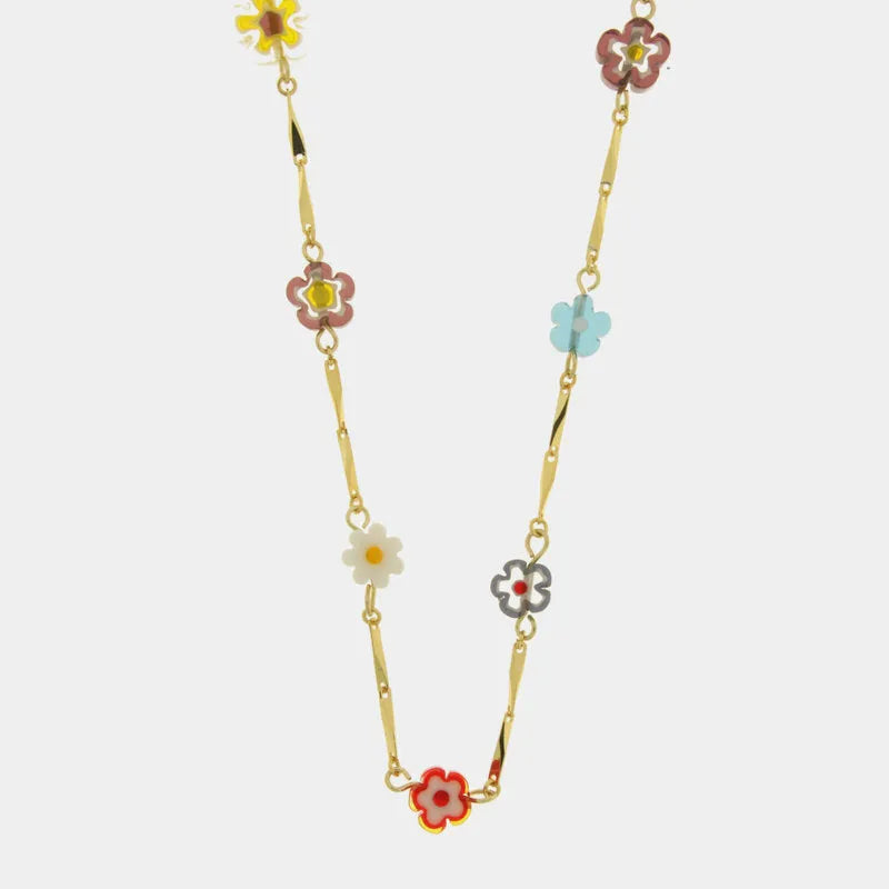 Collana Fiori Colorati con Cristalli - Placcata Oro | AMOVENEZIA Gondola