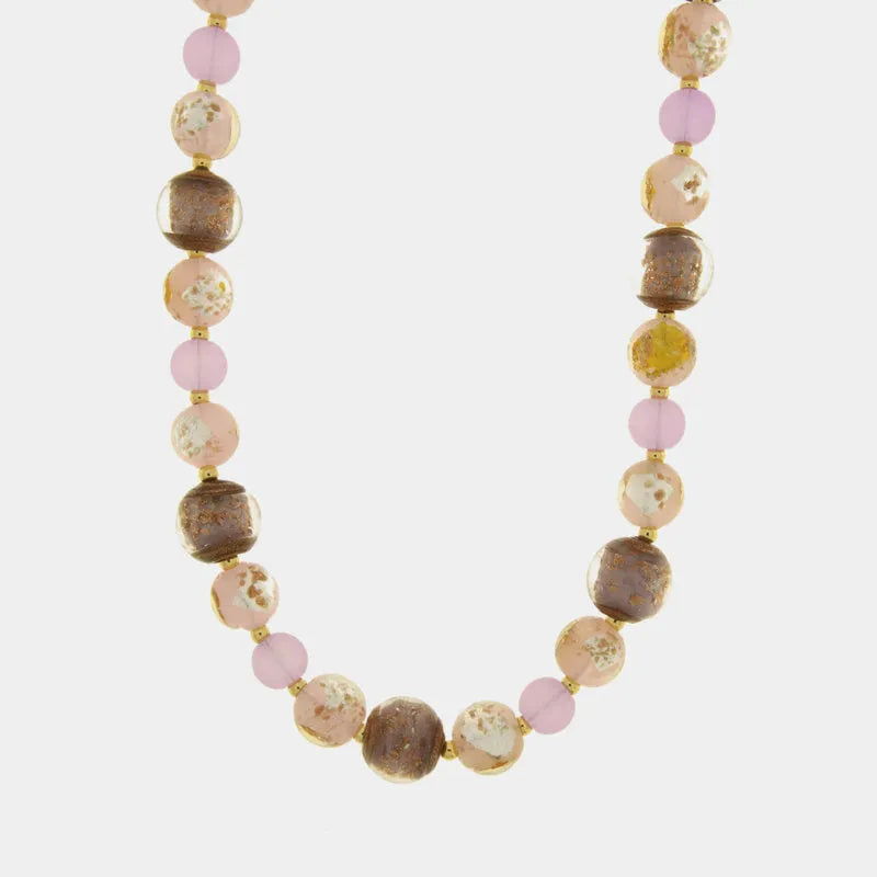 Collana in Metallo con cristalli rosa ispirati al vetro di Murano