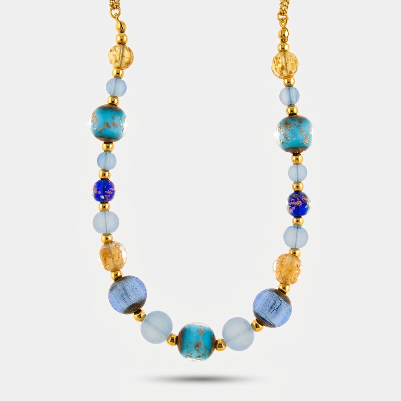 Collana in Metallo con cristalli blu ispirati al vetro di Murano - BYSIMON gioielli