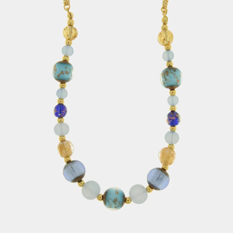 Collana in Metallo con cristalli blu ispirati al vetro di Murano - BYSIMON gioielli
