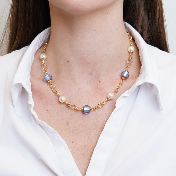 Collana in Metallo con cristalli blu ispirati all'art glass - BYSIMON gioielli