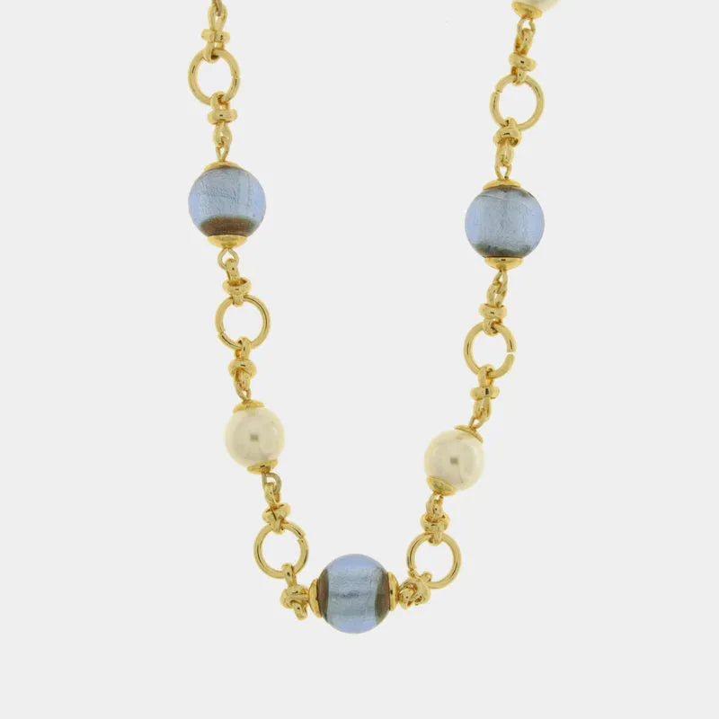 Collana in Metallo con cristalli blu ispirati al vetro di Murano
