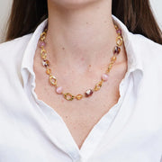 Collana in Metallo con cristalli rosa ispirati al vetro di Murano