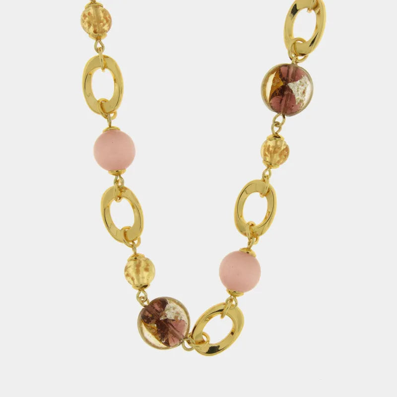 Collana in Metallo con cristalli rosa ispirati al vetro di Murano