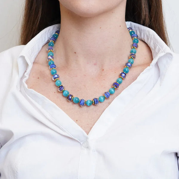 Collana in Metallo con cristalli blu ispirati all'art glass - BYSIMON gioielli