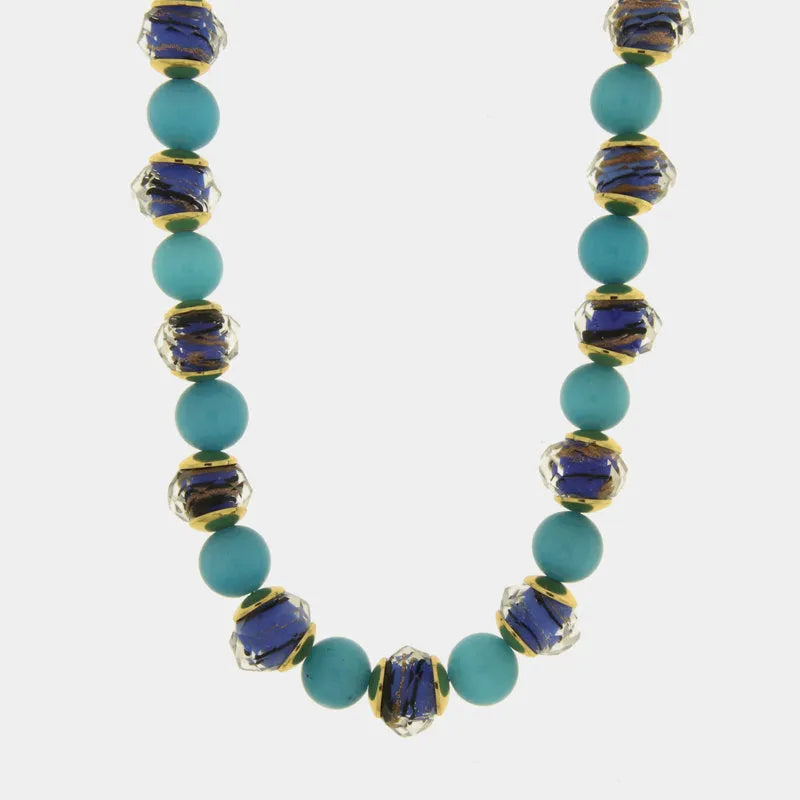 Collana in Metallo con cristalli blu ispirati al vetro di Murano