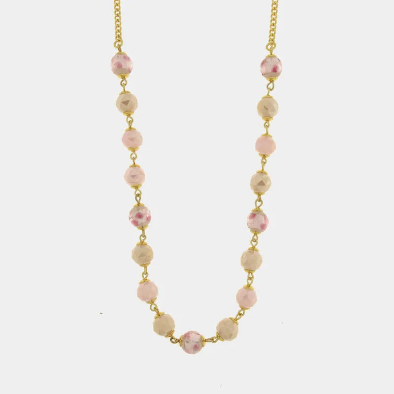 Collana in Metallo con cristalli rosa ispirati al vetro di Murano