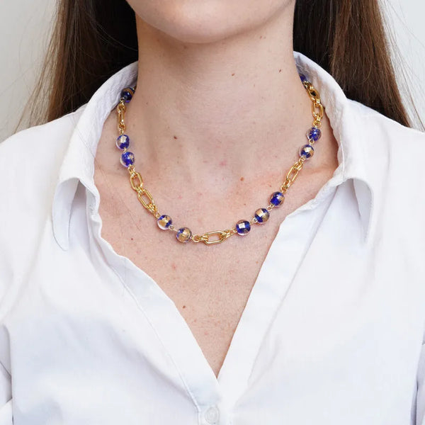 Collana in Metallo con cristalli blu ispirati all'art glass - BYSIMON gioielli
