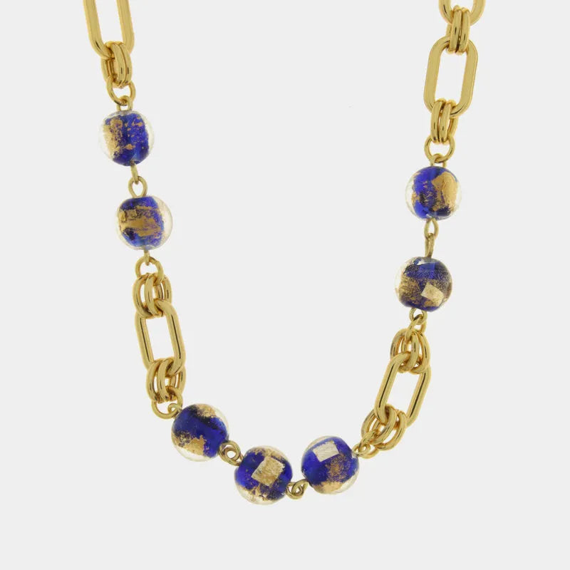 Collana in Metallo con cristalli blu ispirati al vetro di Murano