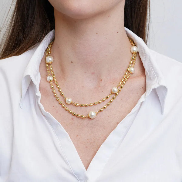 Collana in Metallo multifilo con perle - BYSIMON gioielli