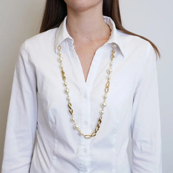 Collana in Metallo a catena con perle - BYSIMON gioielli