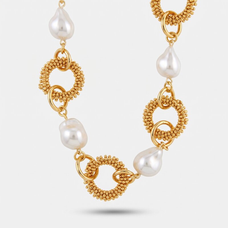 Collana in Metallo cerchi intrecciati con perle - BYSIMON gioielli
