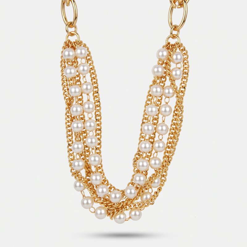 Collana in Metallo multifilo con perle e catene - BYSIMON gioielli