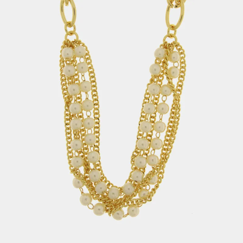 Collana in Metallo multifilo con perle e catene