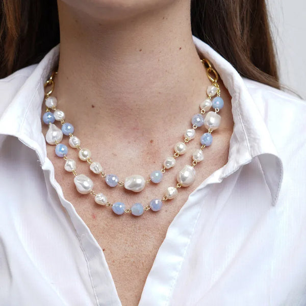 Collana in Metallo con doppio giro di perle e cristalli - BYSIMON gioielli
