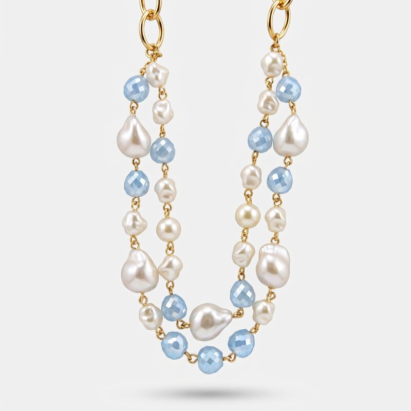Collana in Metallo con doppio giro di perle e cristalli - BYSIMON gioielli