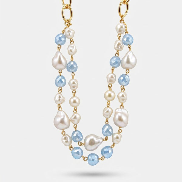 Collana in Metallo con doppio giro di perle e cristalli - BYSIMON gioielli