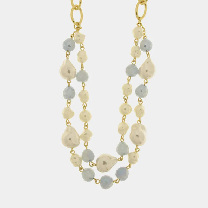 Collana in Metallo con doppio giro di perle e cristalli - BYSIMON gioielli