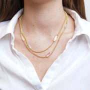 Collana in Metallo doppia catena e cristalli rosa