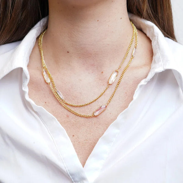 Collana in Metallo doppia catena e cristalli rosa - BYSIMON gioielli