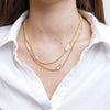 Double chain metal necklace with pink crystals