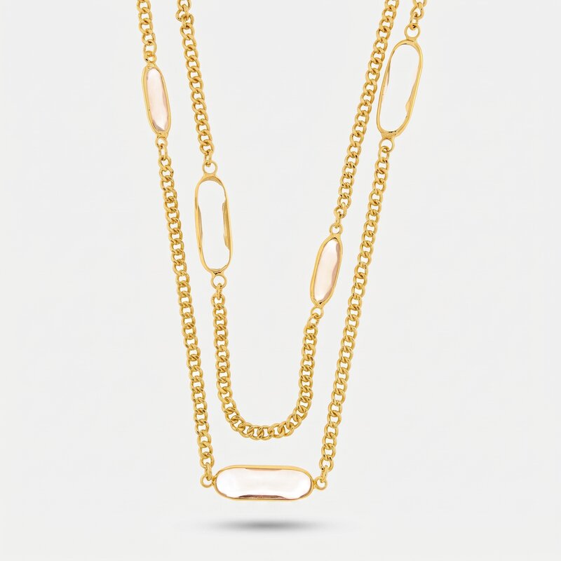 Collana in Metallo doppia catena e cristalli rosa - BYSIMON gioielli