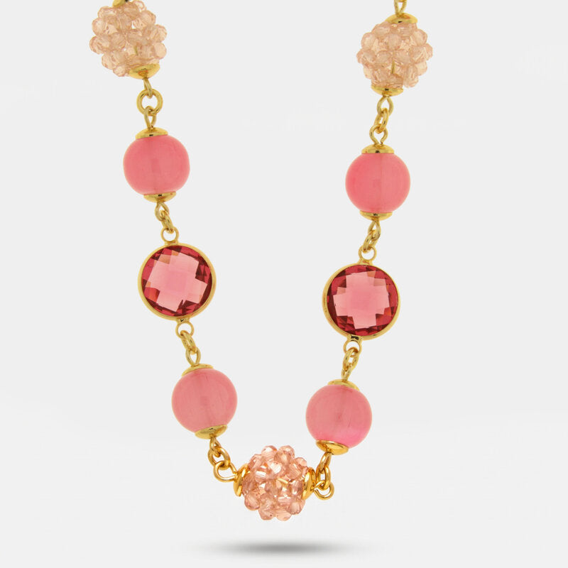 Collana in Metallo con sfere e cristalli rosa - BYSIMON gioielli