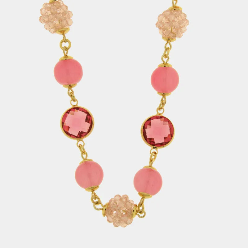 Collana in Metallo con sfere e cristalli rosa