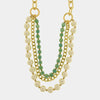 Collana in Metallo mutlifilo con cristalli verdi, perle e catene