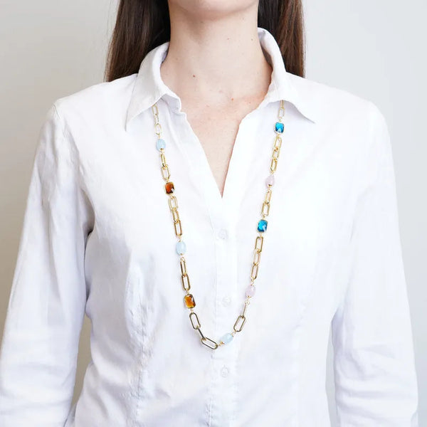 Collana in Metallo a catena con cristalli colorati - BYSIMON gioielli