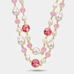 Collana in Metallo mutlifilo con cristalli rosa e perle - BYSIMON gioielli
