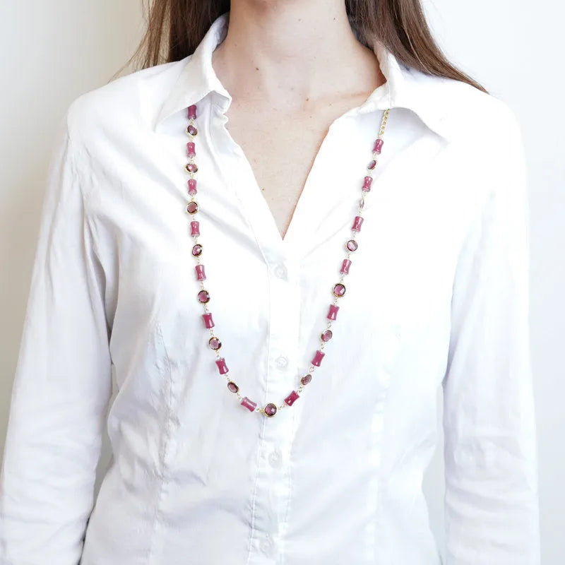 Collana in Metallo con cristalli rossi