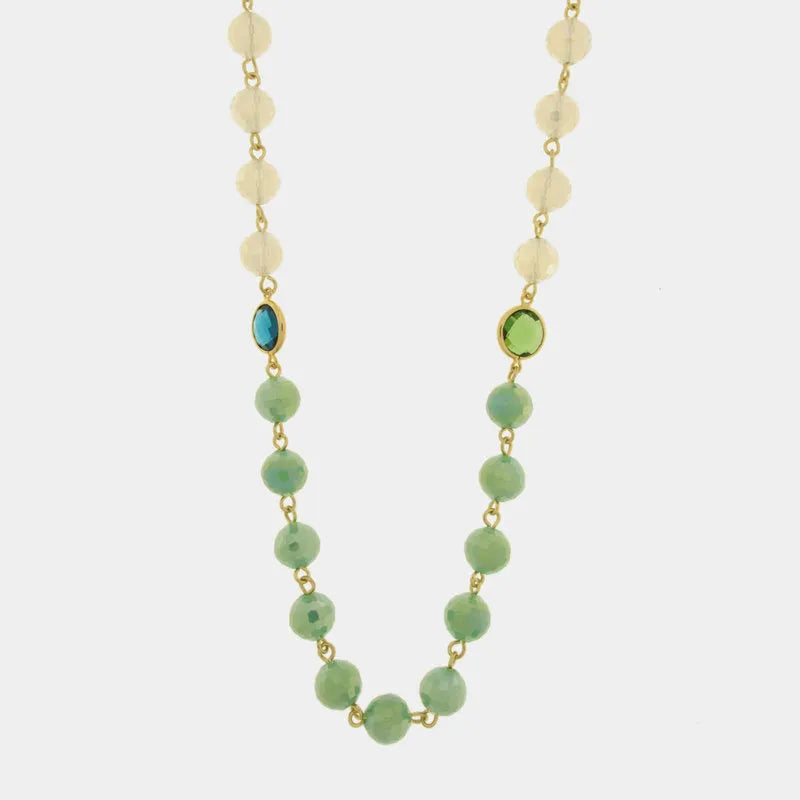 Collana in Metallo con cristalli verdi e bianchi