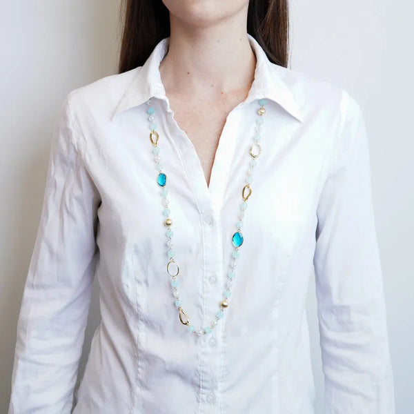 Collana in Metallo con cristalli azzurri - BYSIMON gioielli